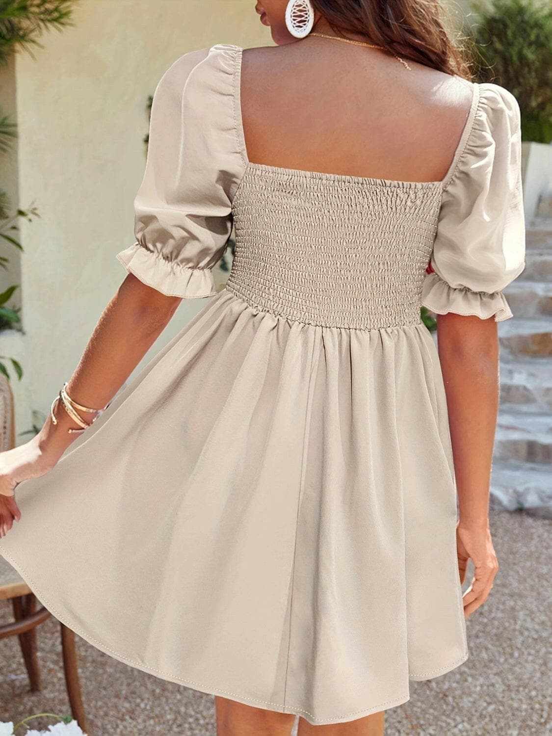 Chic square neck flounce sleeve dress - Love Salve